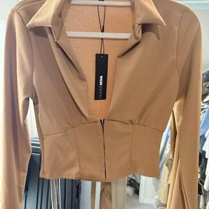 Fashion Nova Camel Long Sleeve Blouse